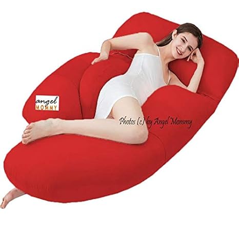 Angel Mommy Premium Full Body Pregnancy Pillow G-Shaped Maternity Pillow with Cotton Zippered Cover (Red)