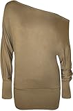 WearAll Women's Off-Shoulder Batwing Top - Mocha - US 8-10 (UK 12-14)