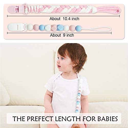 Pacifier Clip for Baby Girls, Baby Holder Leash, Braided Pacifier Holder & Silicone Pacifier Holder, Teether Toy Leash, Baby Shower Gift Set, Easy to Use for Teething Toys (Pink) - Thumbnail 2