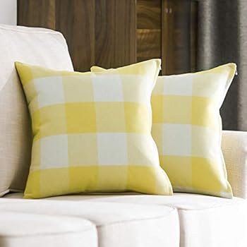 MIULEE Pack of 2 Decorative Classic Retro Checkers Plaids Throw Pillow Covers Cotton Linen Soft Soild Pillow Case Yellow Cushion Case for Sofa Bedroom Car 18 x 18 Inch 45 x 45 cm