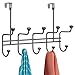 mDesign Decorative Metal Over Door 10 Hook Storage Organizer Rack - for Coats, Hoodies, Hats, Scarves, Purses, Leashes, Bath Towels, Robes, Men's and Women's Clothing - Black Chrome