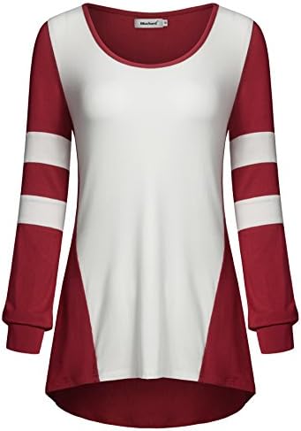 Muchard Stripe Tops for Women Long Sleeve Color Block Tunic Shirt Blouse Wine L
