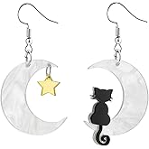 Black Cat Moon Star Earrings Fun Witch Dangle Earrings Fall Acrylic Halloween Drop Earrings Jewelry for Women