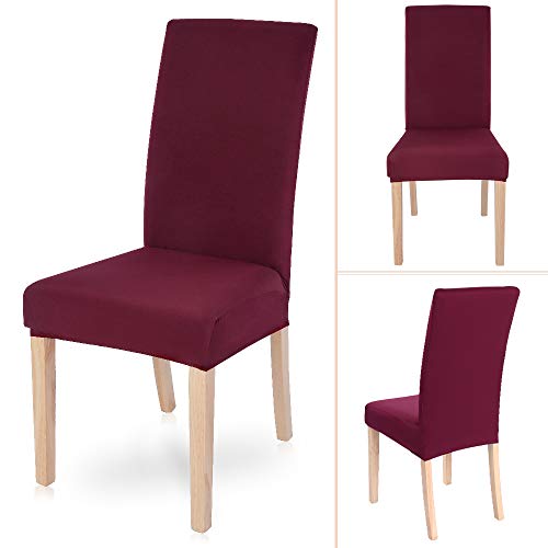 SearchI Dining Room Chair Covers Slipcovers Set of 6, Spandex Fabric Fit Stretch Removable Washable Short Parsons Kitchen Chair Covers Protector for Dining Room, Hotel, Ceremon (Wine Red, 6 per Set) - Thumbnail 4