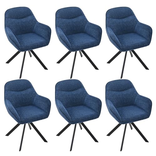 Goeurvant Esszimmerstühle Drehbar 6er Set mit Armlehne, 360° drehbar, Polsterstuhl Chenille, Drehstuhl Esszimmer, Küchenstuhl mit Metallbeine für Essz