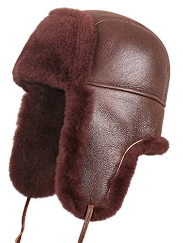 MGGMOKAY Unisex Lammfell Shearling Wintermütze Aviator Russische Ushanka Trapper Fellmütze