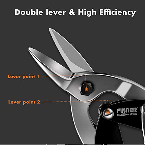 Finder 12" Aviation Snips, Long Straight Cut Tin Snips Cutting Shears Power Cutter with CR-V Blade & Comfortable Grip, 300mm Scissors for Cutting Metal Sheet, Hard Meterial, Industrial Quality - Thumbnail 3