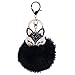 Lavany Key Chain Faux Fur Ball with Artificial Fox Head Inlay Pearl Rhinestone Keychain Bag Plush Car Key Ring Charm Pendant Gift (Black)