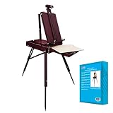 U.S. Art Supply Black Cherry Coronado French Style Easel & Sketchbox with 12" Drawer, Wooden Pallete & Shoulder Strap