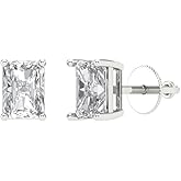 14K White Gold White Sapphire Stud Earrings with Screw back - Hypoallergenic, 1 cttw - Minimalist Women's Fine Jewelry