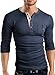 Grin&Bear Slim Fit 3/4 Sleeve Henley Shirt T-Shirt, Navy, M, BH108