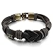 INBLUE Men's Alloy Genuine Leather Bracelet Bangle Rope Brown Gold Tone Braided Tribal