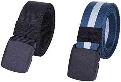 Kingsfun 2 Pack Mens Nylon Canvas Military Tactical Style Belt Plastic Buckle Web Belts Black+Blue&amp;White