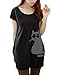 Allegra K Women's Round Neck Short Sleeves Cat Prints Loose Tunic Top M Black