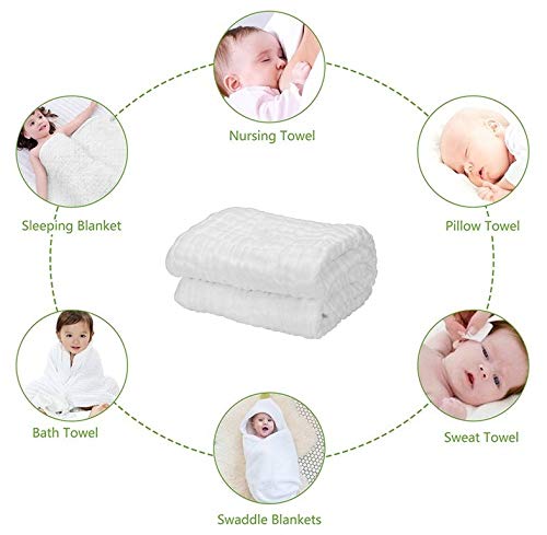 Organic Muslin Baby Towel Cotton Gauze Super Soft Baby Bath Towels 6 Layers Infant Towels Newborn Blanket Suitable for Baby\'s Delicate Skin 40 x 40inches White by Mom\'s Love