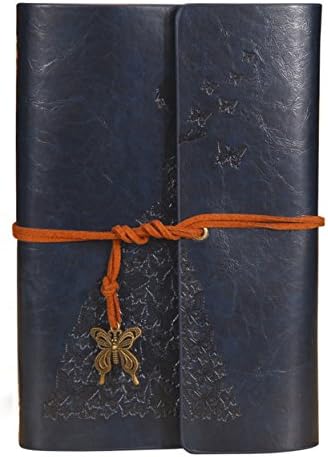 NectaRoy Retro Vintage PU Leather Cover Notebook Writing Journal Diary, Butterfly Princess Pattern Vintage Spiral Blank String Daily Notepad Travel to Write in, Unlined Paper, Retro Pendants, Classic Embossed, Loose Leaf, Size 185x125mm