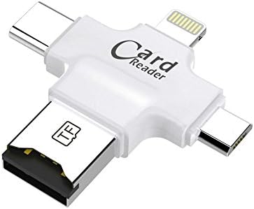 m memore 4-in-1 OTG Card Reader with 4 Ports for Lightning, Type C, Micro USB and USB Iflash, Idisk for Iphone/Ipad, SDHC Lightning Flash Drive-White