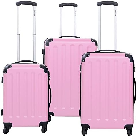 (US Stock)Anbeaut Pink 3 Pcs ABS+PC Luggage Travel Set (Pink)