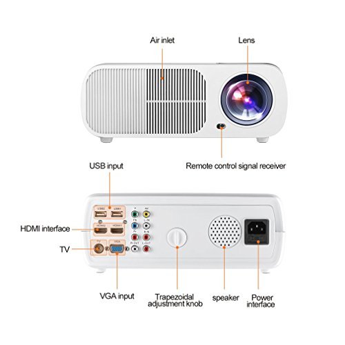 Video Projector ,LESHP 1080P HD Home Cinema Theater Multimedia Office Projector 2600 Lumens Efficiency Backyard Outdoor LCD Support Laptop Xbox VGA USB HDMI for iPad iPhone Android Smartphone TV