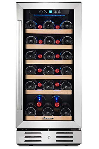 Kalamera-15-Wine-Cooler-30-Bottle-Built-in-or-Freestanding-with-Stainless-Steel-Double-Layer-Tempered-Glass-Door-and-Temperature-Memory-Function