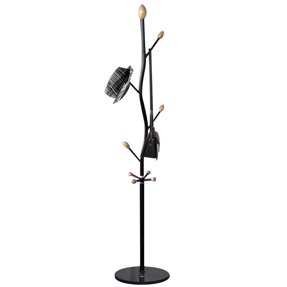 BAKAJI Metal Coat Stand with 8 Hooks and Base in Marble Size 38 x 38 x 175 cm (Black)
