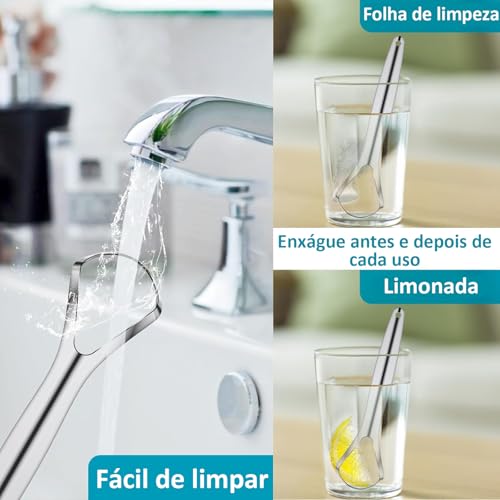 Kit 4 Raspadores de Língua em Aço Inoxidável, Elimina Mau Hálito, Antibacteriano e Higiênico, Fácil de Limpar