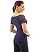 PattyBoutik Women's Scalloped Lace Inset V Neck Top (Navy Blue L)