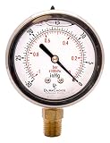 2-1/2" Oil Filled Vacuum Pressure Gauge - Stainless Steel Case, Brass, 1/4" NPT, Lower Mount Connection -30HG/0