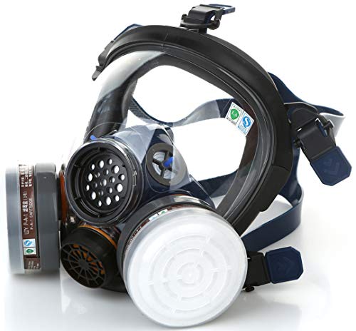 Organic Vapor Respirator full face gas mask with Double Activated Carbon Air Filter (Black)