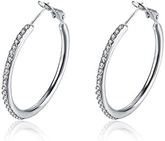 Mishow 35mm Stainless Steel Cubic Zirconia Hoop Earrings For Women Girls, Silver/Gold/Rose Gold Tone