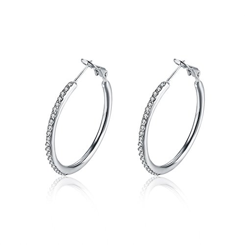 Mishow 35mm Stainless Steel Cubic Zirconia Hoop Earrings For Women Girls, Silver/Gold/Rose Gold Tone