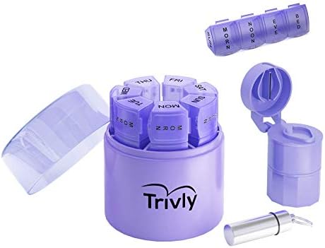 Weekly Pill Organizer, 7day Pill Box For Travel, Time, Space Saving, Daily Medicine Reminder, 7-Day Supplement Container, Holds Up To 16 Pills Per Day, Large Pill Case, Plus Cutter And Keychain Holder