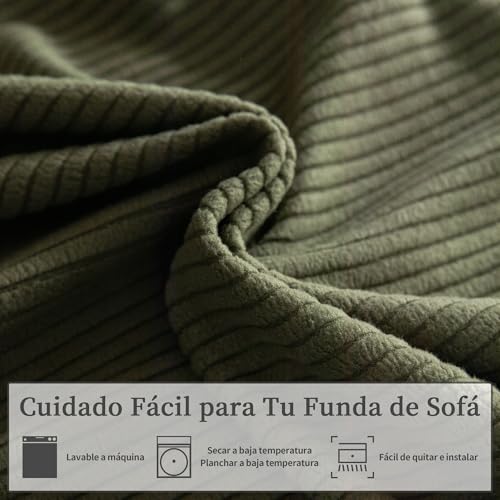 OHSIO Elastic Sofa Cushion Cover, Non-Slip, Washable, Universal, Durable and Easy to Clean (Green, 2 S Seat Covers + 1 Chaise Longue Cover)