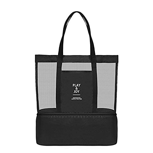 Queensun Mesh Beach Bag with Insulated Picnic Cooler Waterproof Tote Bags for Travel Organizer
