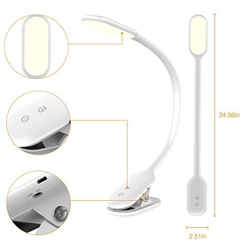 Clip Reading Light, Rechargeable 21 LEDs Desk Lamp, Touch Switch Table Lamps with Eye-Caring Dimmable Light, Clamp Book Light with 360°Flexible Swing Arm, 30 mins Timer, for Kids, Room, Office, School