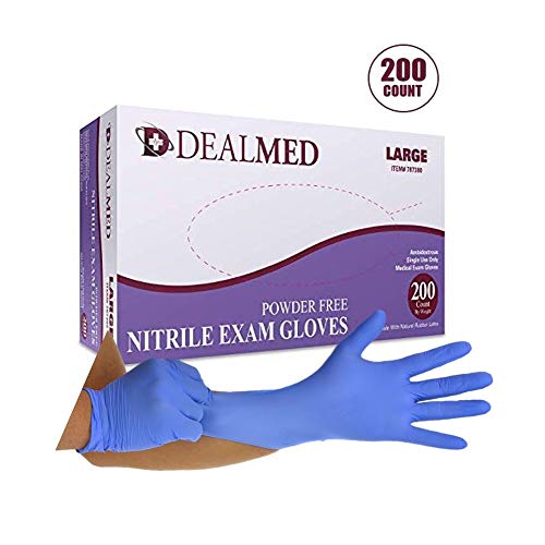 Dealmed Brand Nitrile Medical Grade Exam Gloves, Disposable, Latex-Free, 200 Count, Size Large
