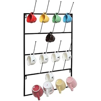 5 Tier Black Metal Wall Mounted Kitchen Mug Hook Display / Cup Storage Organizer Hanger Rack - MyGift