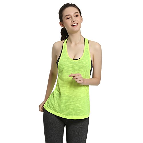 camgo Padded Active Camisole Yoga Tanks Tops with Built-in Bra Vest Racerback Shirts for Gym Workout Exercise (L, Green) - Thumbnail 4