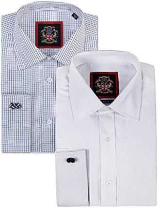 Mens Formal Dress Shirts For Office Business, Wedding Suit & Casual Leisure. Long Sleeve Style in Single or Double Cuff Options. Janeo British Apparel The HAMPTON Check Shirt, Sizes 14ยฝโ - 22โ