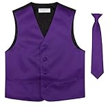 BOY'S Dress Vest & NeckTie Solid PURPLE INDIGO Color Neck Tie Set
