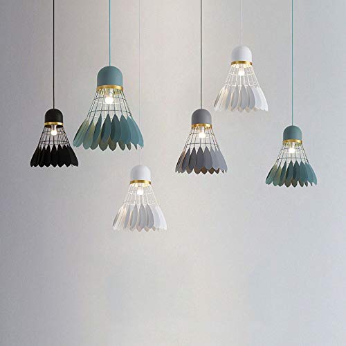Wapipey Modern Simple Metal Iron Pendant Hanging Light Shuttlecock Creative Badminton Chandelier Light Art Decoration Black White Gray Drawing Living Room Droplight E27 (Color : Green) - Thumbnail 4