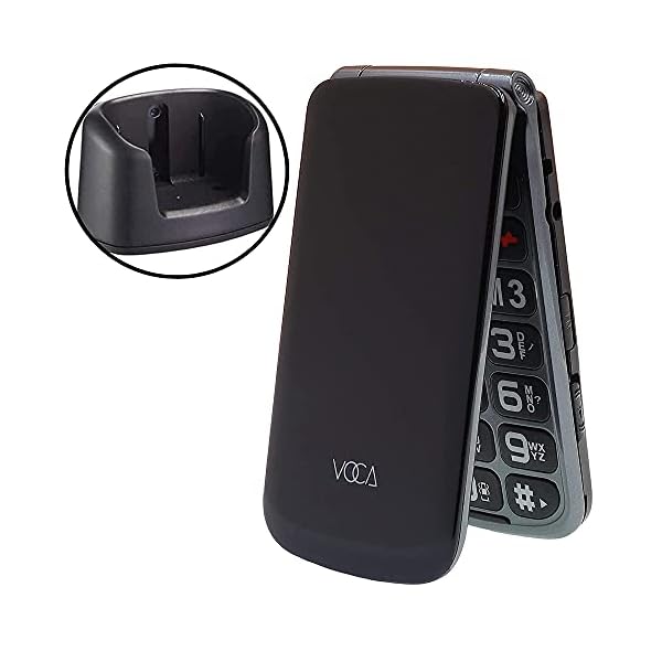 VOCA-V330-3G-Flip-Phone-Voice-Control-Big-Button-Simple-Easy-to-Use-Clamshell-Unlocked-SIM-Free-Senior-Mobile-Phone-Black VOCA Big Button Mobile Phone for Seniors, Clamshell Phone, V330, Unlocked 3G, SOS Button, Speed Dial, and Charging…