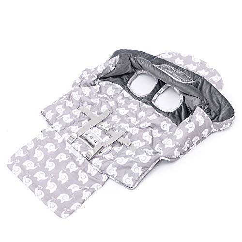 2-in-1 Baby Shopping Cart Cover and High Chair Protector, Germ-Protecting Seat Covers for Grocery Carts, Full Safety Harness for Restaurant High Chairs, Universal Fit, for Babies, Infant (Grey)