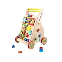 HOMESROP Wooden Activity Walker, Multifunctional Anti-Rollover Abacus Animal Cognition Wooden Activity Baby Walker