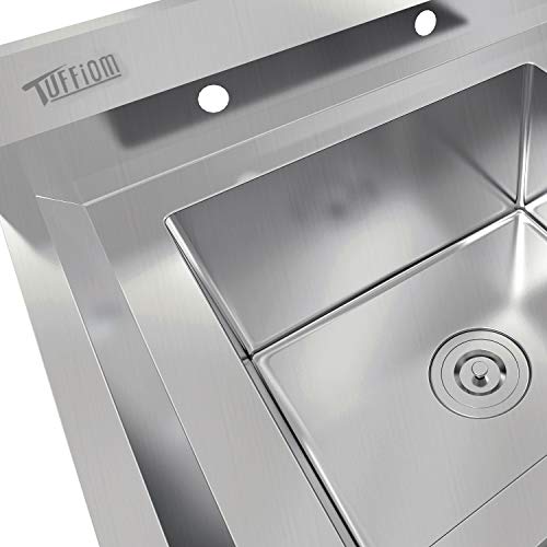 Bonnlo Commercial Stainless Steel Sink with Drainboard Heavy Duty Landry Sink Utility Tub for Outdoor, Laundry Room, Workshop, Basement, Garage, Kitchen（Tube Size: 18"L x 15.8" W x 8.8"D） - Thumbnail 4
