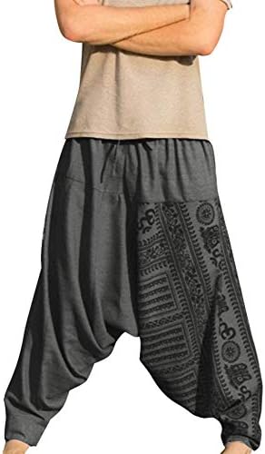 Men's Harem Pants Boho Hippie Wide Baggy Trousers with Drop Crotch Comfortable Elastic Waist Drawstring Pants Bottoms Plus Size