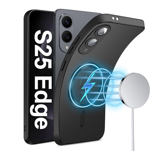 Magnetische Schutzhülle für Samsung S25 Edge 5G mit MagSafe kabellos, Schutzhülle für Samsung Galaxy S25 Edge, weiches Silikon, ultradünn, leicht, stoßfest, Schutzhülle S25 Edge, matte Oberfläche