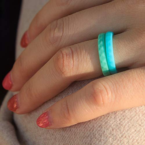 Silicone Wedding Ring Bands for Women 14 Pack 4 5 6 7 8 9 Women Thin Stackable Narrow Diamond Pattern Glitter Powder Rubber Wedding Band Rings 2.5mm & 3mm Wide (14 Colors, 6.5-7(17.3mm))