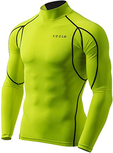 TSLA Men's Mock Long-Sleeved T-Shirt Cool Dry Compression Baselayer Top