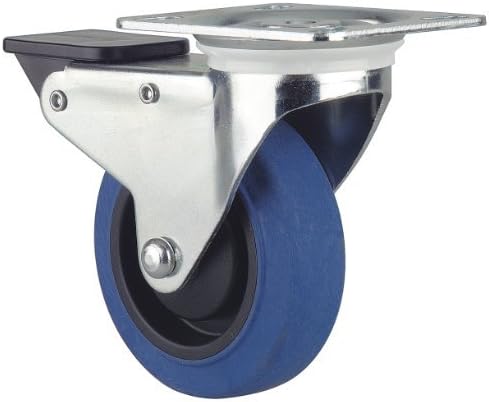 Revvo Caster Sovereign Series Plate Caster, Swivel with Brake, Rubber Wheel, 264 lbs Capacity, 4 Wheel Dia, 1-3/16 Wheel Width, 5 Mount Height, 4 Plate Length, 3-1/8 Plate Width by Revvo Caster